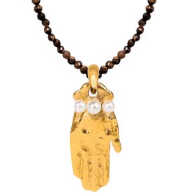 Crystal Bead With Hamsa Charm Necklace Gold