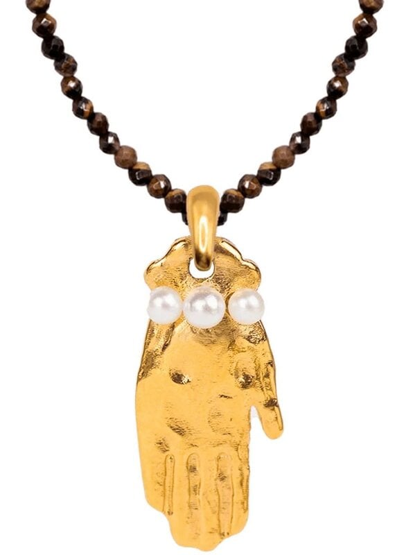 Crystal Bead With Hamsa Charm Necklace Gold