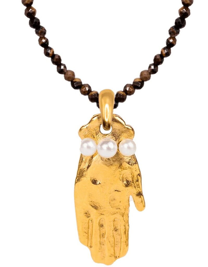 Crystal Bead With Hamsa Charm Necklace Gold