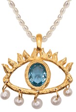 Pearl Evil Eye Charm Necklace Gold