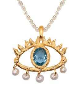 Pearl Evil Eye Charm Necklace Gold