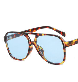 Vintage Double Bridge Aviator Sunglasses Leopard Blue