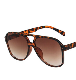 Vintage Double Bridge Aviator Sunglasses Leopard Brown