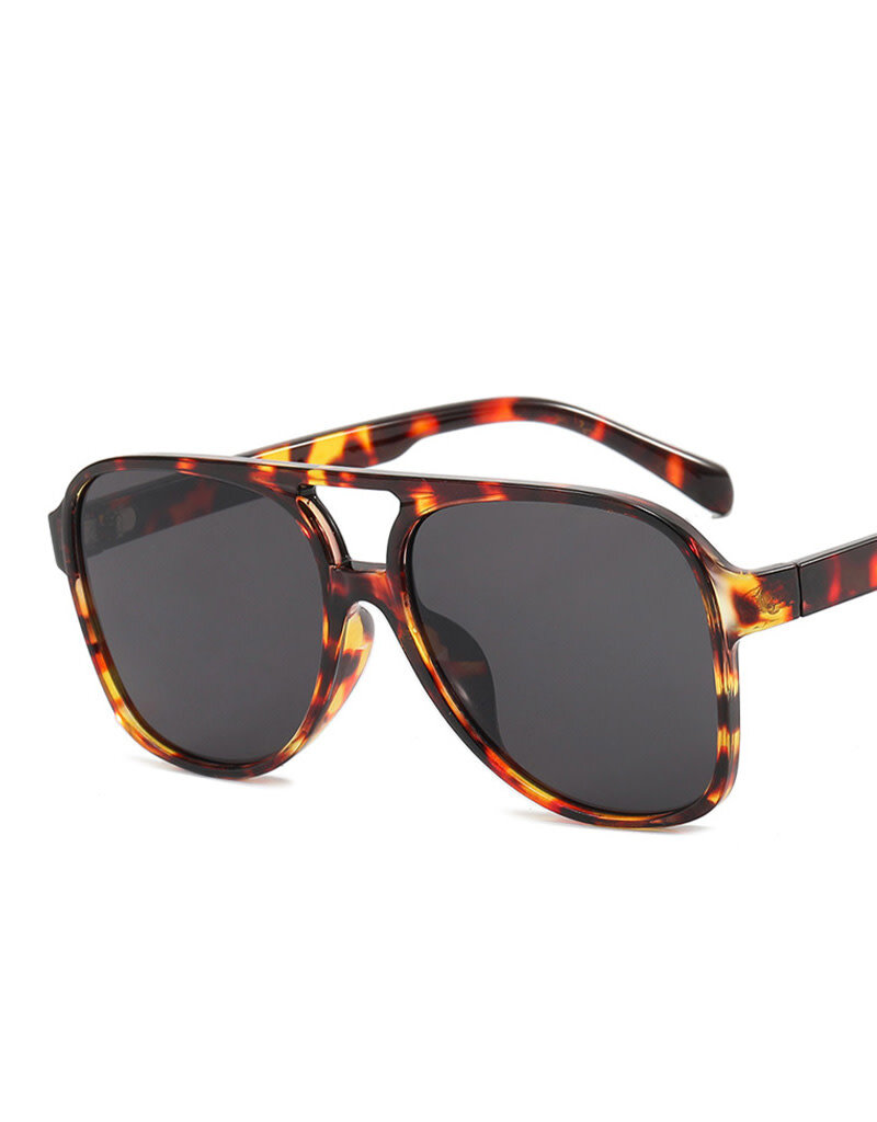 Vintage Double Bridge Aviator Sunglasses Leopard Grey