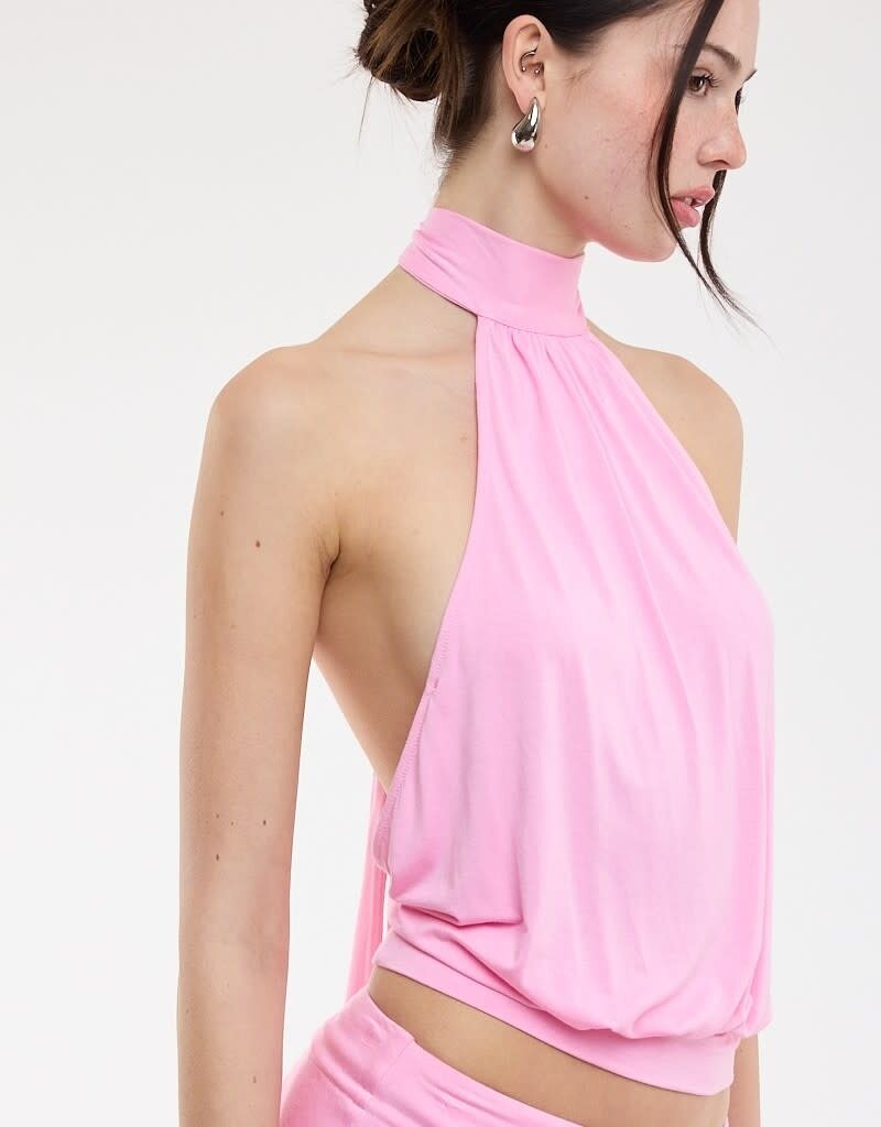 Valerie Mock Neck Halter Backless Crop Top