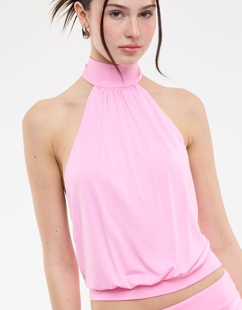 Valerie Mock Neck Halter Backless Crop Top