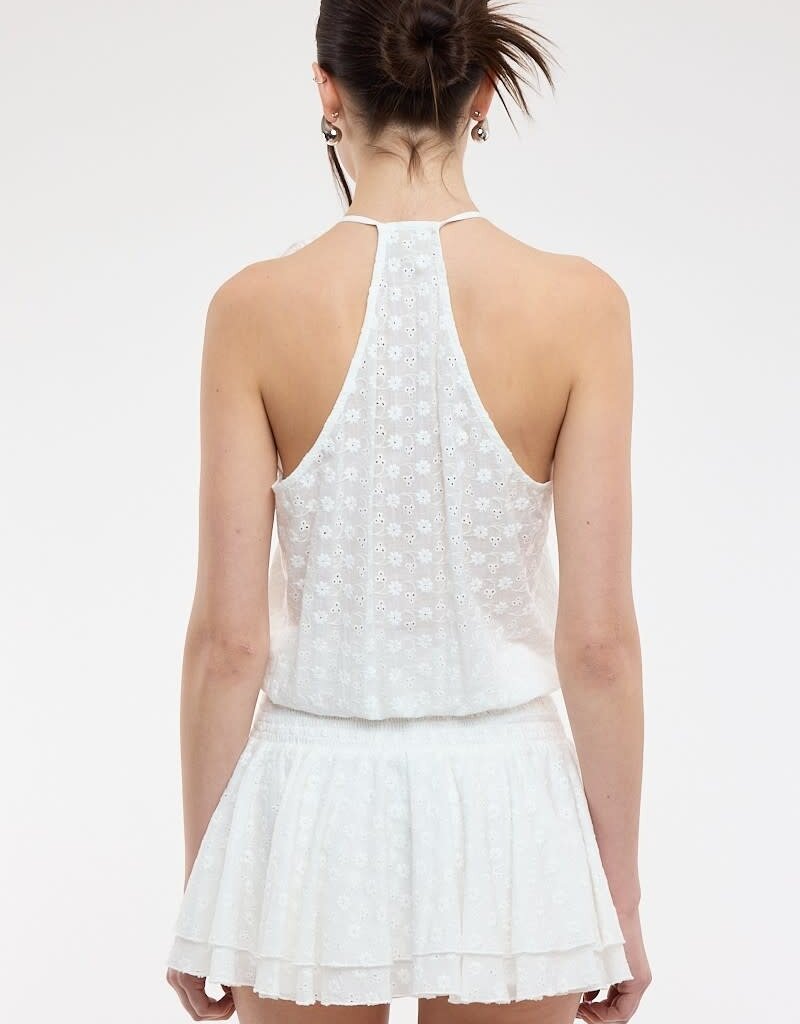 Eyelet Cascading Ruffle Layered Mini Dress