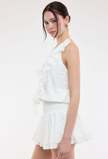 Eyelet Cascading Ruffle Layered Mini Dress