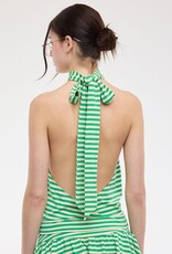 Valerie Striped Mock Neck Halter Backless Crop Top