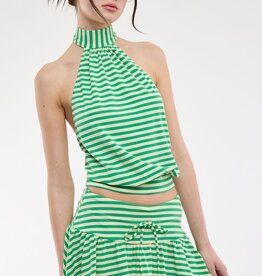 Valerie Striped Mock Neck Halter Backless Crop Top