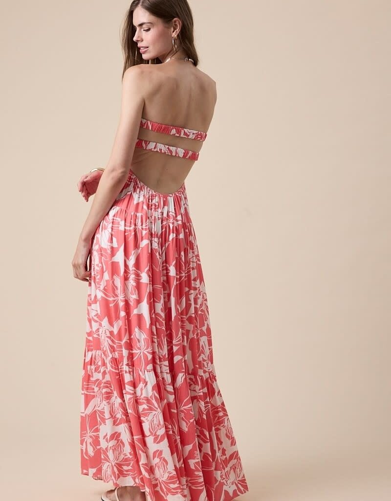 Floral Twisted Ruched Bust Maxi Dress