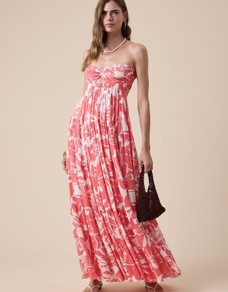 Floral Twisted Ruched Bust Maxi Dress