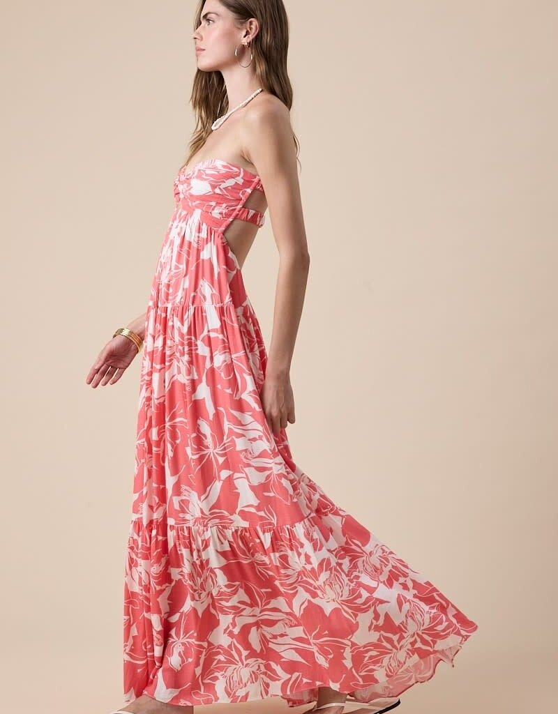 Floral Twisted Ruched Bust Maxi Dress