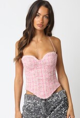 Tweed Lace Up Back Corset Top