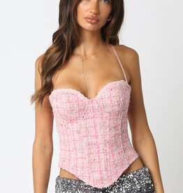Tweed Lace Up Back Corset Top