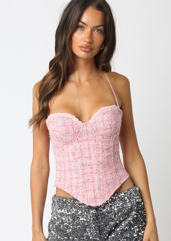 Tweed Lace Up Back Corset Top