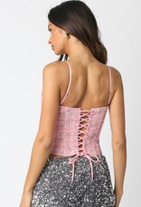 Tweed Lace Up Back Corset Top