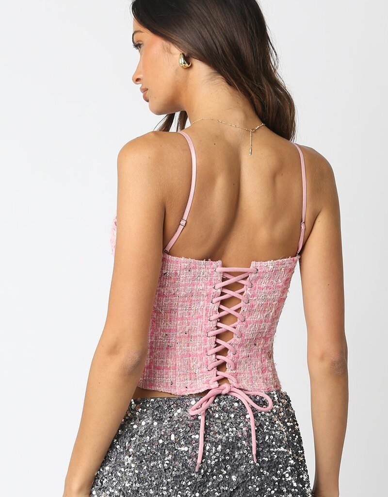 Tweed Lace Up Back Corset Top