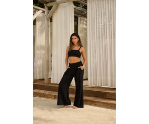 Aria Crochet Detail Side Slit Pants - SPLASH