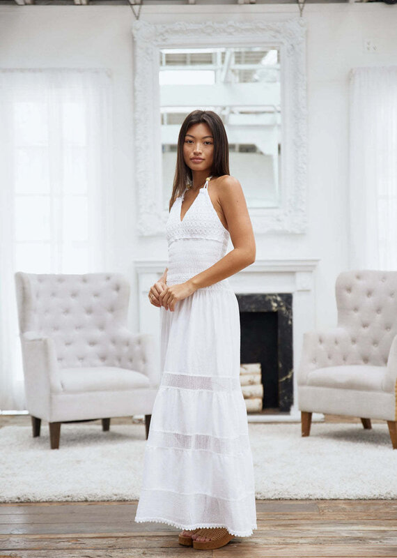 Carolina Halter Bead and Crochet Detail Maxi Dress