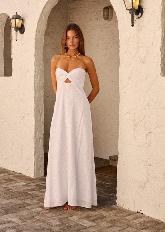 Eleanor Strapless Pleated Bust Strappy Back Maxi Dress