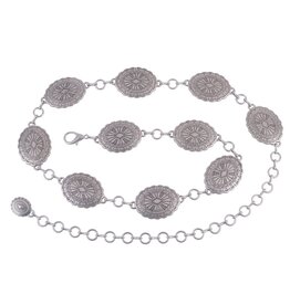 Tooled Oval Concho Chain Belt Silver