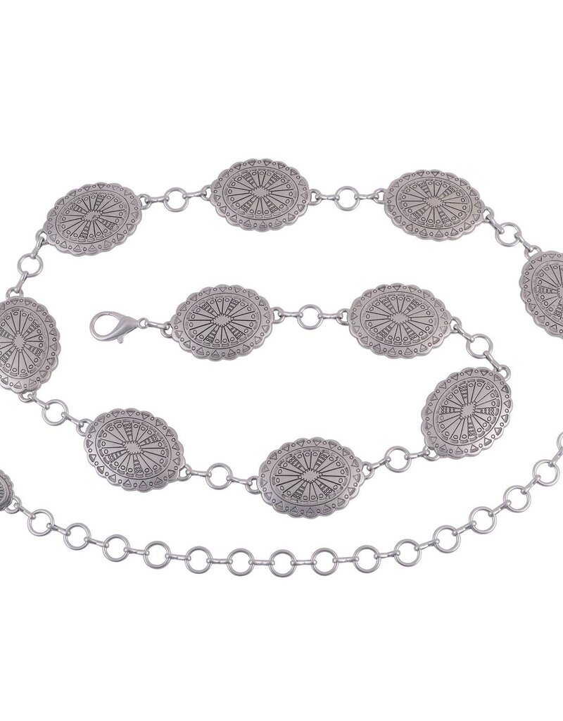 Tooled Oval Concho Chain Belt Silver