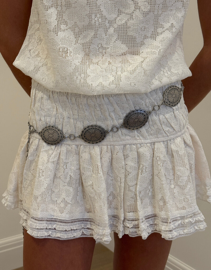 Tooled Oval Concho Chain Belt Silver