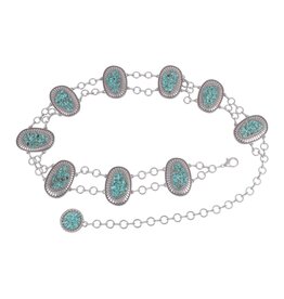 Turquoise Pebble Adorned Oval Concho Belt Silver