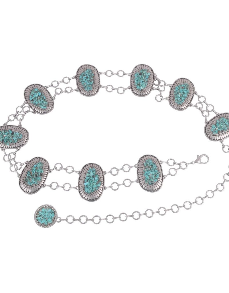 Turquoise Pebble Adorned Oval Concho Belt Silver