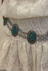 Turquoise Pebble Adorned Oval Concho Belt Silver