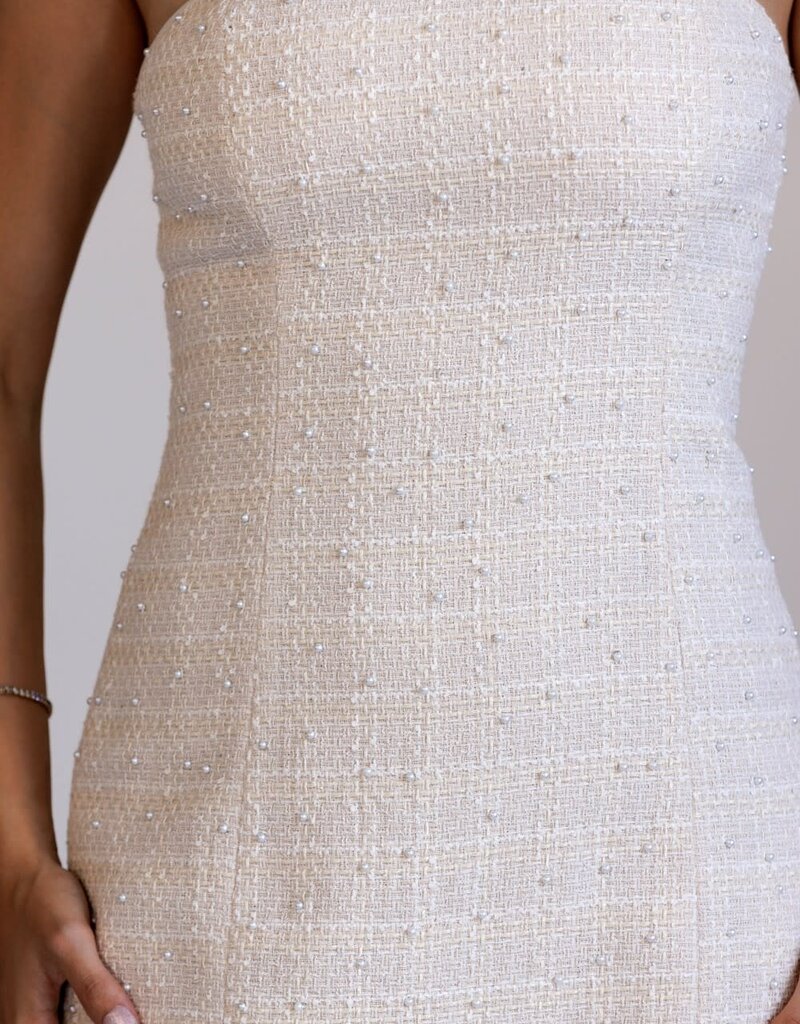 Strapless Pearl Tweed Mini Dress
