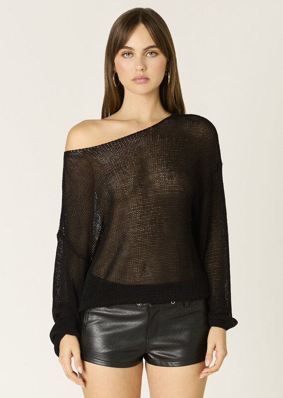 Sheer Knit Off The Shoulder Long Sleeve Sweater