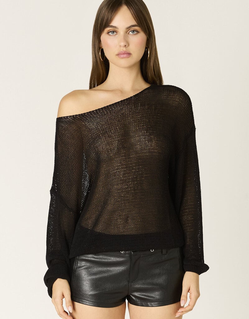 Sheer Knit Off The Shoulder Long Sleeve Sweater