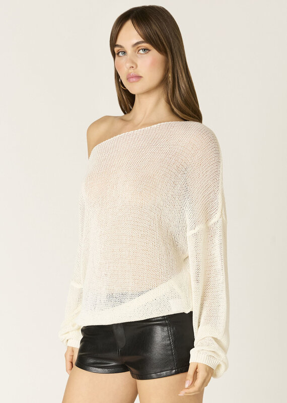 Sheer Knit Off The Shoulder Long Sleeve Sweater