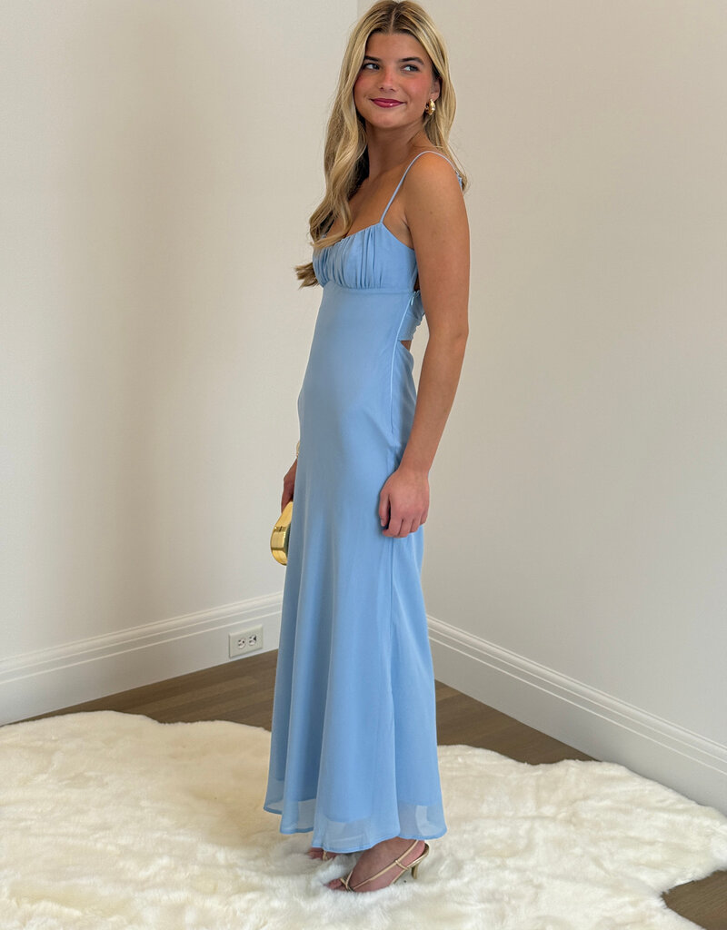 Chiffon Ruched Bust Twist Back Maxi Dress