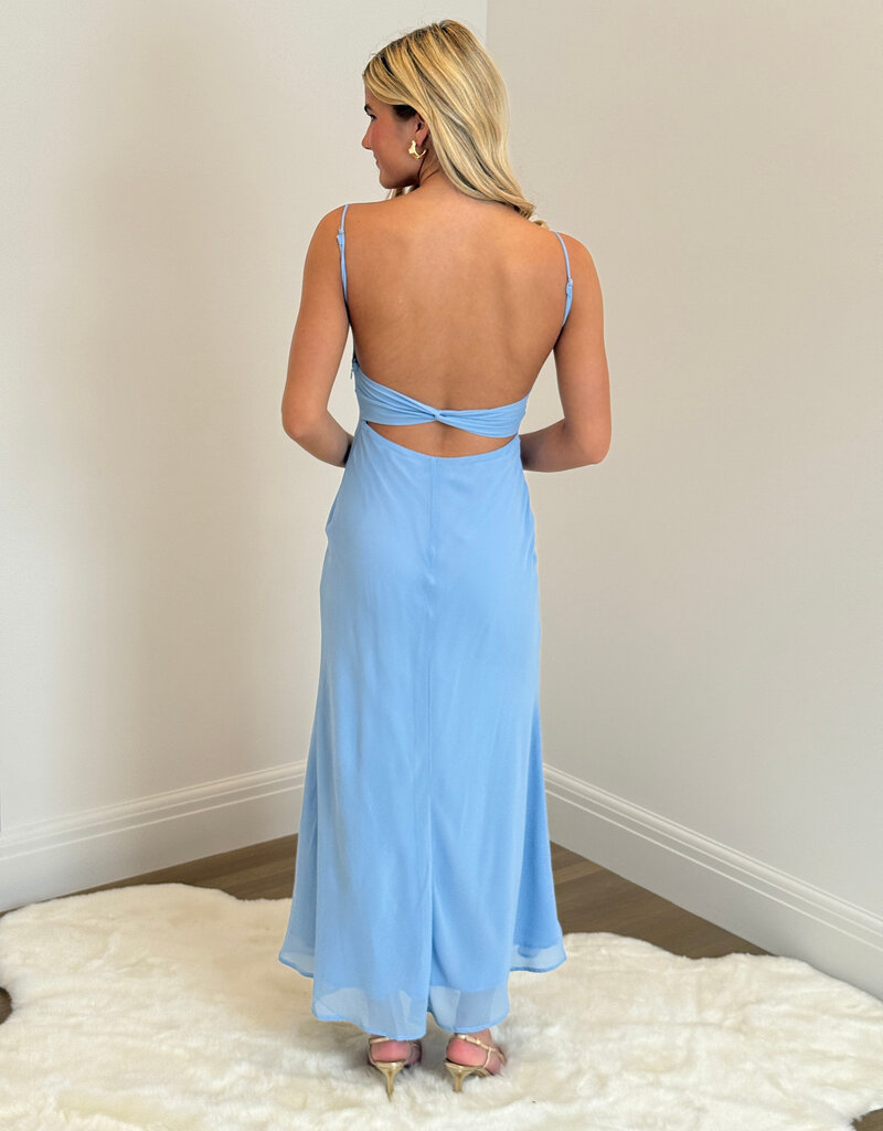 Chiffon Ruched Bust Twist Back Maxi Dress