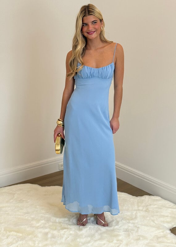 Chiffon Ruched Bust Twist Back Maxi Dress