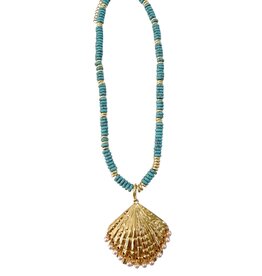 Sunlee Turquoise Beaded Necklace with Shell Pendant