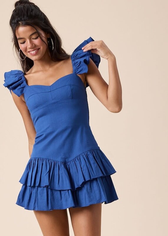 Solid Ruffle Shoulder Tiered Mini Dress
