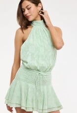 Floral Embossed Waist Tie Backless Mini Dress