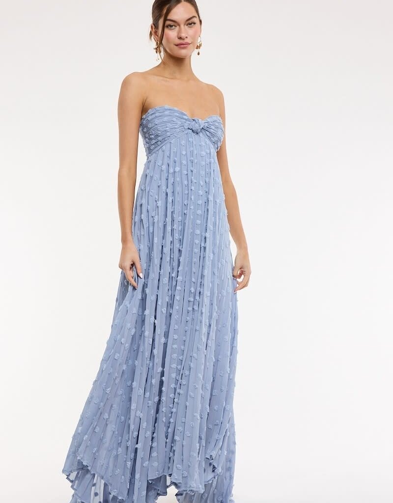 Clip Dot Accordian Ruffle Tube Maxi Dress