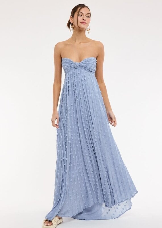 Clip Dot Accordian Ruffle Tube Maxi Dress