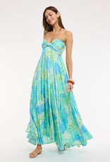 Tropical Leaf Accordian Ruffle Tube Maxi Dress