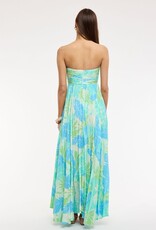 Tropical Leaf Accordian Ruffle Tube Maxi Dress