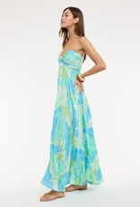 Tropical Leaf Accordian Ruffle Tube Maxi Dress