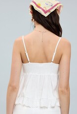 Solid Eyelet Lace Ruffle Trim Cami Top