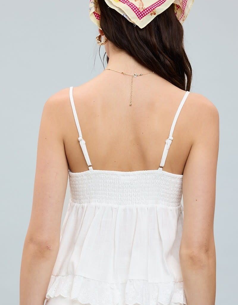 Solid Eyelet Lace Ruffle Trim Cami Top