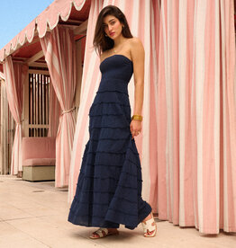 Rosaline Strapless Frayed Textured Maxi Dress