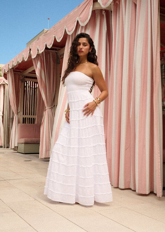 Rosaline Strapless Frayed Textured Maxi Dress